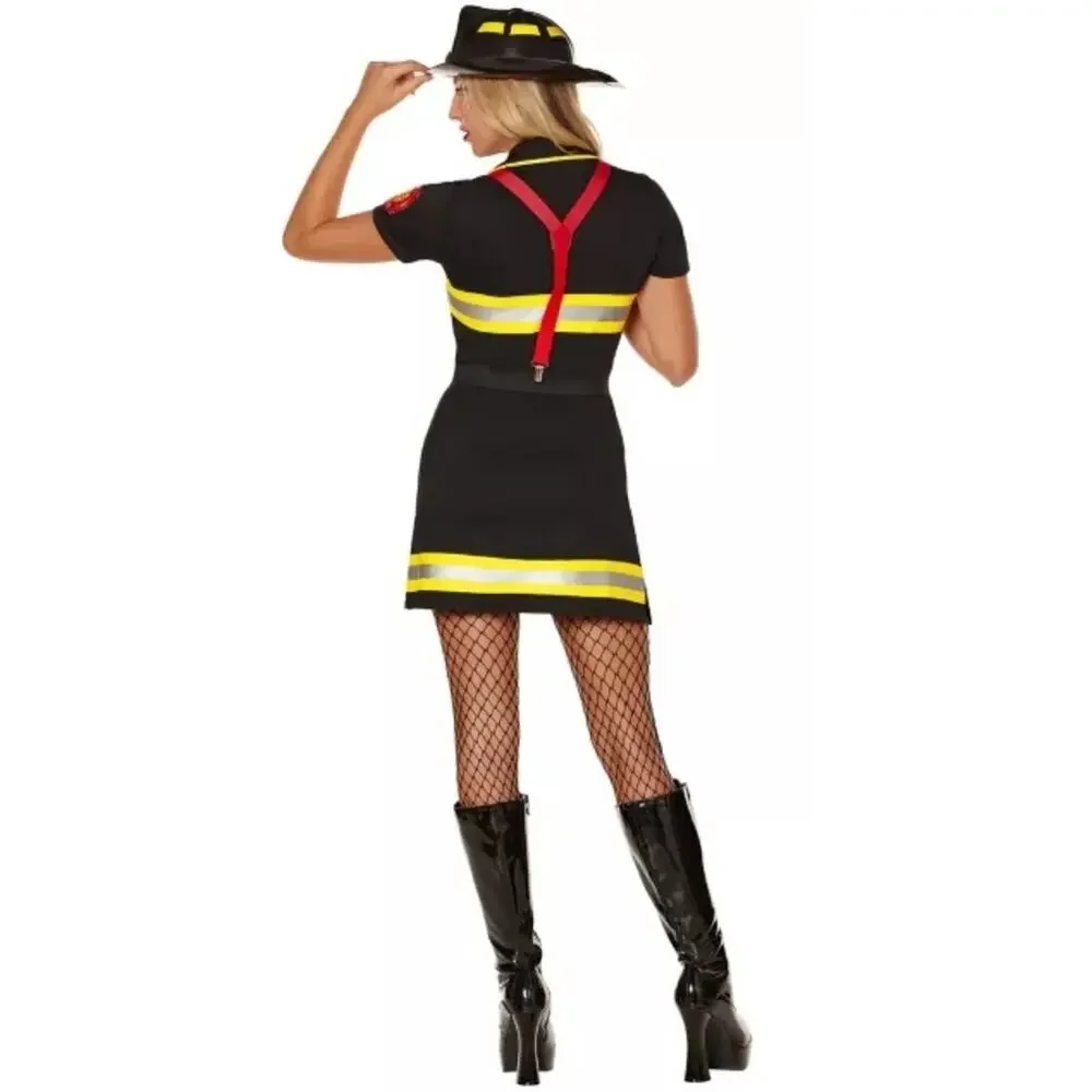 Spirit Halloween Flirty Sexy Firefighter Mini Dress Costume Black Size M - Picture 2 of 9